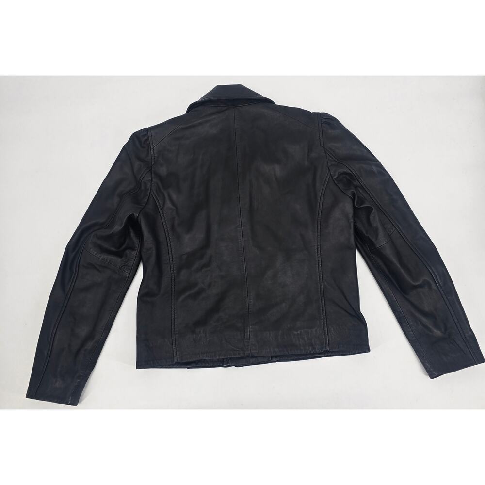 Lucky Brand Lambskin Leather Puff Sleeve Moto Jacket Black Medium Quiet Luxury‎ - Picture 5 of 6